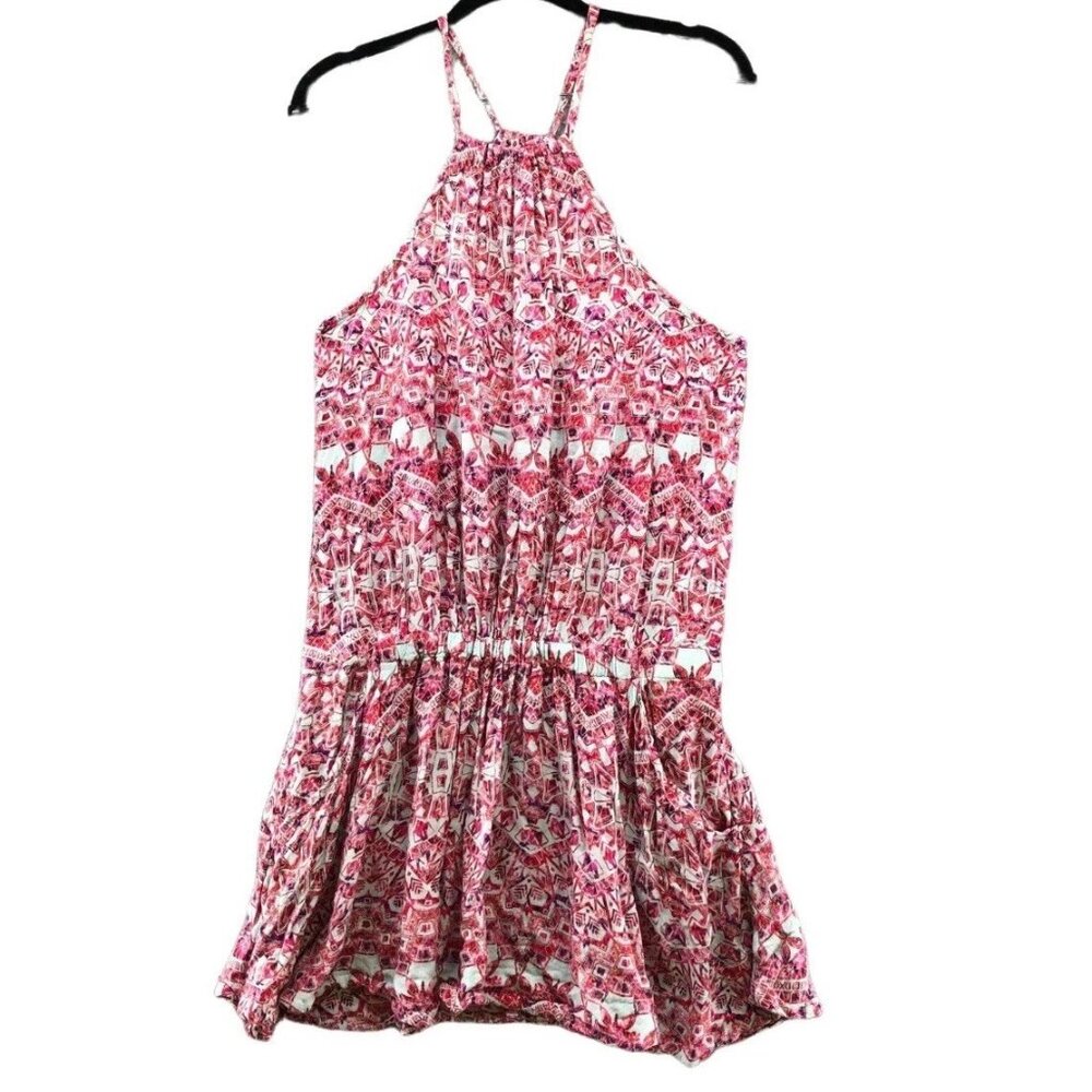 FREE PEOPLE Pink Simone Batik Print Drop Waist Pocket Mini Dress Sz M